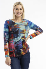 Load image into Gallery viewer, T-Shirt Contemporary Crew Long sleeves in Night Boats print by Orientique