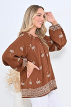 Load image into Gallery viewer, Embroidered Peasant Top - Chocolate