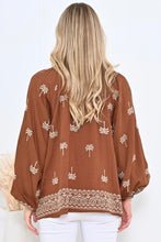 Load image into Gallery viewer, Embroidered Peasant Top - Chocolate
