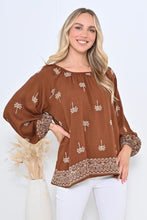 Load image into Gallery viewer, Embroidered Peasant Top - Chocolate