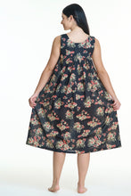 Load image into Gallery viewer, Sleeveless nightdress in black print with lace neckline trim