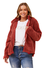 Load image into Gallery viewer, Faux Fur Teddy Jacket in Cherrywood - Caroline K Morgan