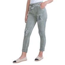 Load image into Gallery viewer, Italian Stretch Sequenced Pants - Khaki