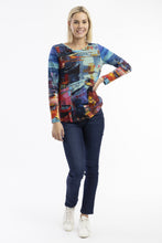 Load image into Gallery viewer, T-Shirt Contemporary Crew Long sleeves in Night Boats print by Orientique