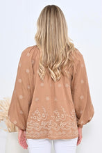 Load image into Gallery viewer, Embroidered Peasant Top - Tan