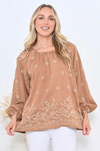 Load image into Gallery viewer, Embroidered Peasant Top - Tan