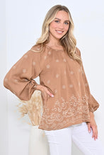 Load image into Gallery viewer, Embroidered Peasant Top - Tan