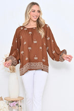 Load image into Gallery viewer, Embroidered Peasant Top - Chocolate