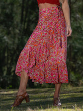 Load image into Gallery viewer, Flowing silk blend fabric detail on Yarrow frill wrap skirt