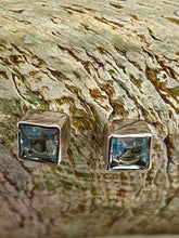 Load image into Gallery viewer, Blue Topaz sterling silver square stud earrings close-up – Merchant of Venus Jewellery