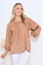 Load image into Gallery viewer, Embroidered Peasant Top - Tan