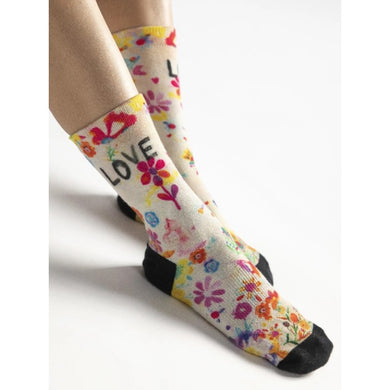 Weekend Socks - Cream Love prints