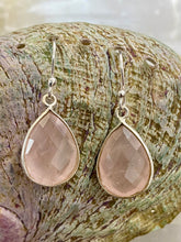 Load image into Gallery viewer, Facet Teardrop Drop Earrings Rose Quartz – handcrafted sterling silver by Emma Wardle