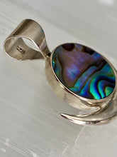 Load image into Gallery viewer, Paua Shell New Moon pendant shimmering with ocean-inspired hues.