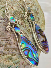Load image into Gallery viewer, Paua Shell sterling silver drop earrings – 60mm artisan made in Bali
