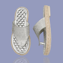Load image into Gallery viewer, LAV-ish Hemp Rope Silver Sandals – front view with silver PU leather and bling details
