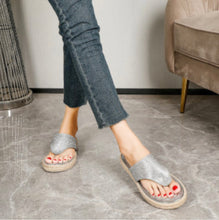 Load image into Gallery viewer, Bling sandals with hemp rope-wrapped heel