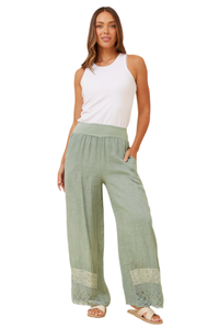 Cian Linen Sequin Pants - Sage