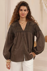 Lace Whisper Blouse - Chocolate
