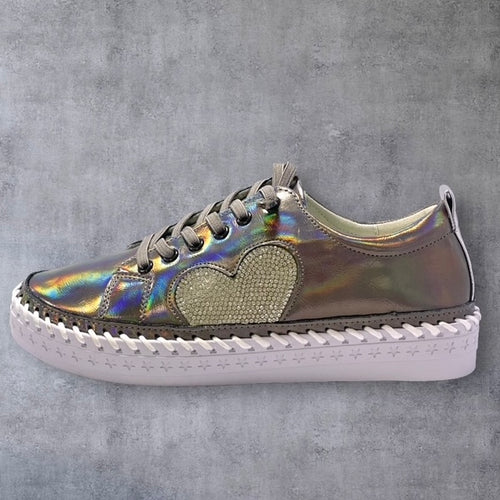 Embellished Heart Sneakers - Pewter