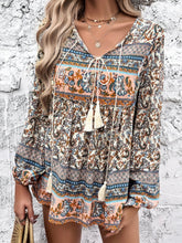 Load image into Gallery viewer, Floral Print Tassel Neck Long Sleeve Top - Beige