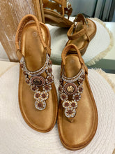 Load image into Gallery viewer, Flat Beaded Thong Sandals - Camel