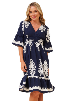 Damask Izabella Border Print Dress