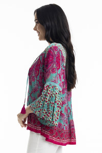 Shirred Yoke Top - Neo Paisley Teal