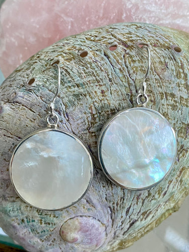 Two Sided 20mm Drop Earrings - Paua and white Mother of Pearl