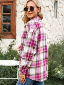 Flannel Snap Button Shacket - Pink