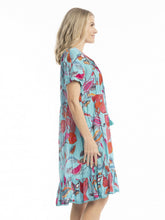 Load image into Gallery viewer, Colette V Neck Tassel Dress - Tropical Foliage Sea