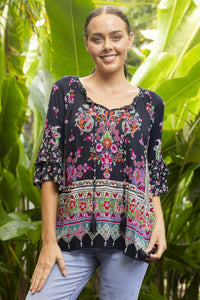 Shirred Yoke Top - Tapestry Navy