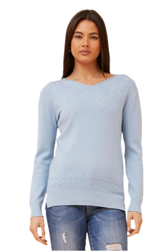 Embellished Knit Jumper - Pale Blue