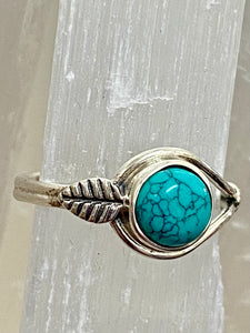 Turquoise Round Feather Sterling Silver Ring