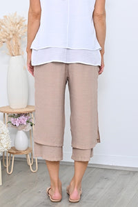 3/4 Side Button Layered Beach Pant - Mocha