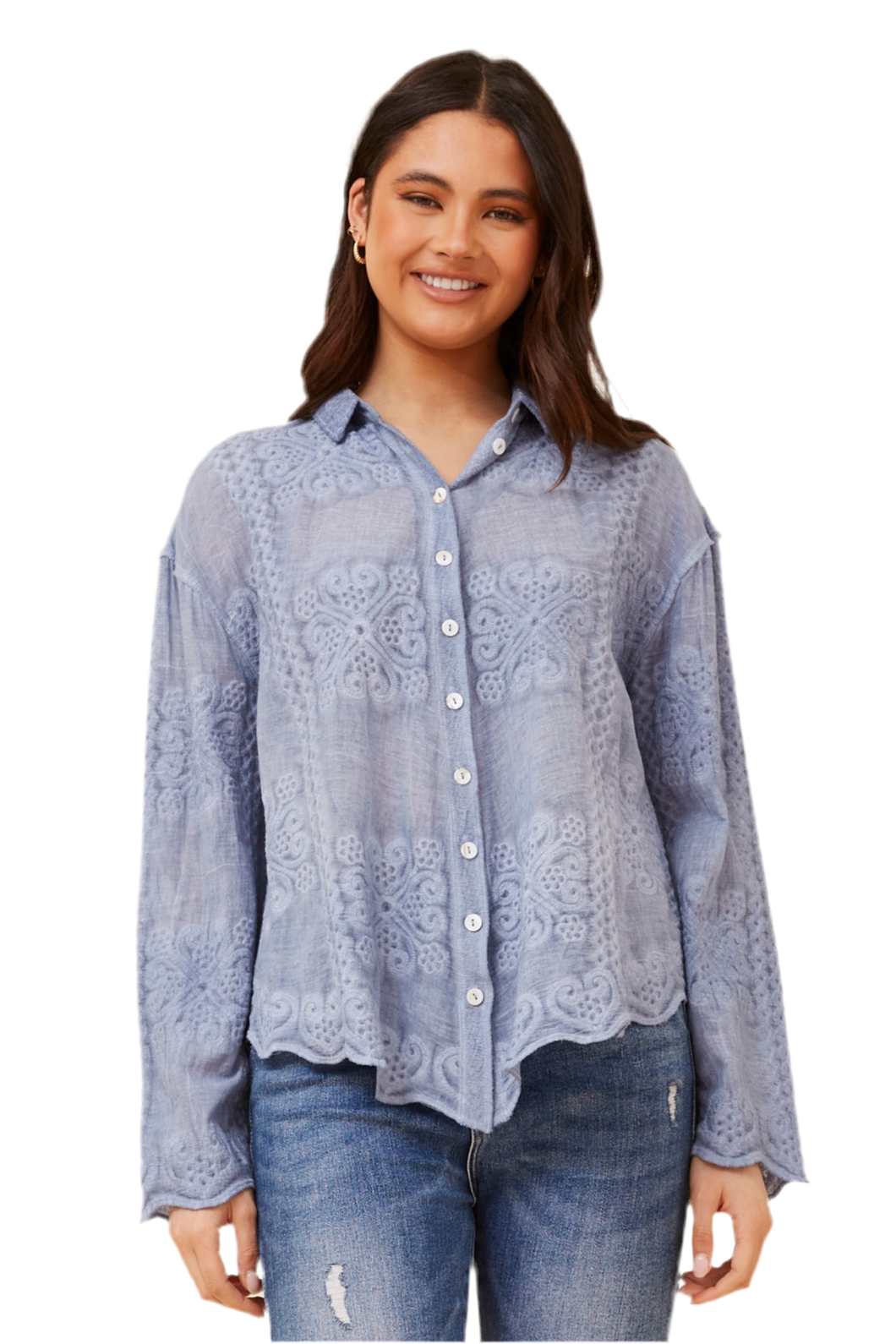 Dara Embroidered Shirt - Blue