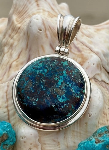Sterling Silver Round Pendant - Chrysocolla