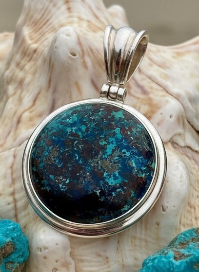Sterling Silver Round Pendant - Chrysocolla
