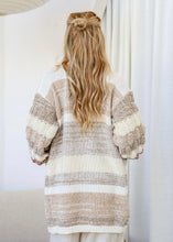 Load image into Gallery viewer, Striped Knit Cardigan with patterned sleeves - Natural / Camel