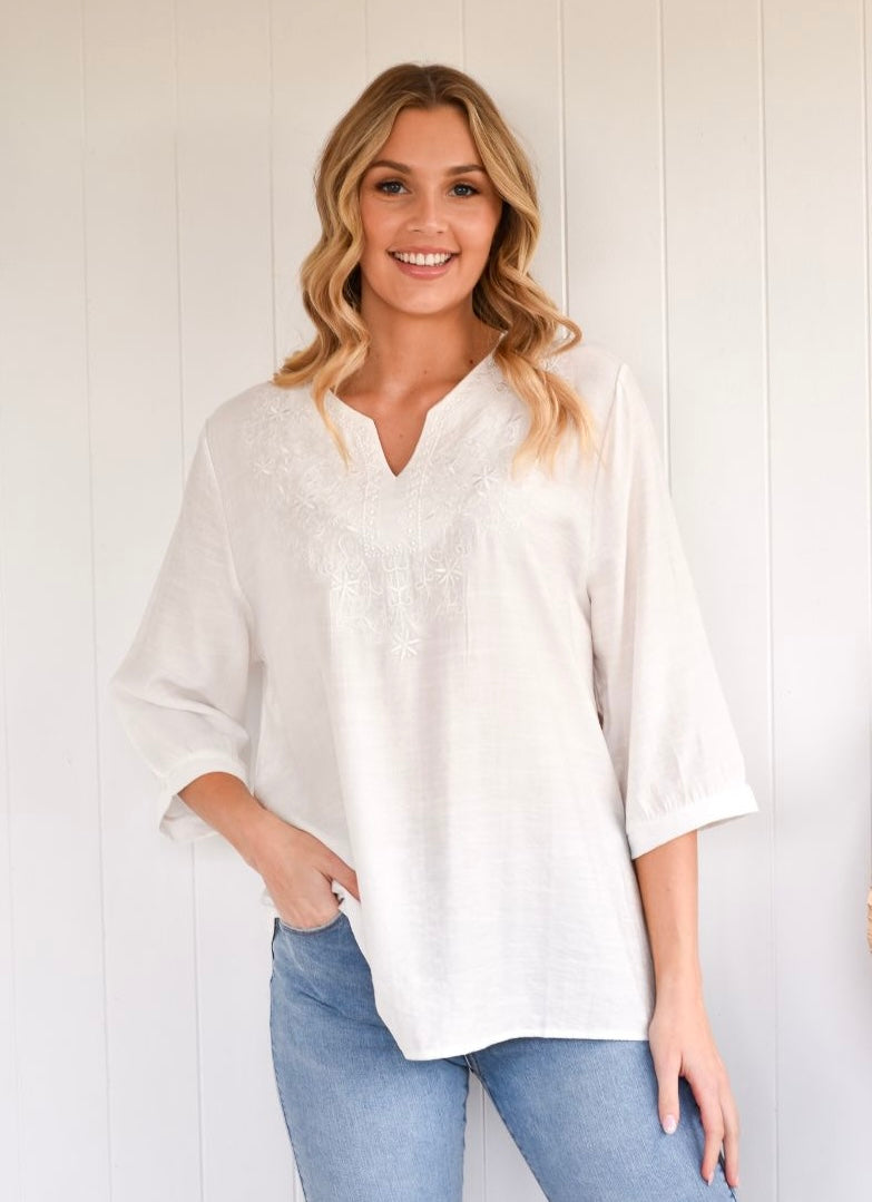 Jaslyn Embroidered Top - White