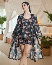 Load image into Gallery viewer, Dressing Gown/Robe -Black Floral Print