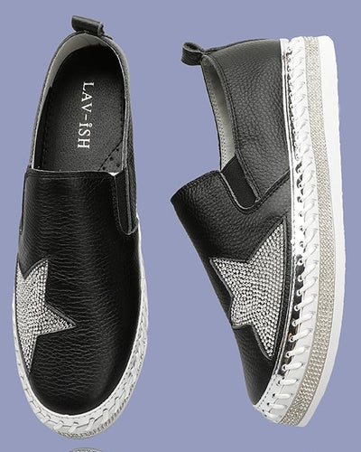 Lav-Ish Sneakers with Bling Star - Black