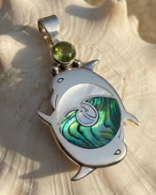 Load image into Gallery viewer, Double Dolphin Wave Sterling Silver Pendant - Paua, Mother of Pearl &amp; Peridot