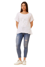 Load image into Gallery viewer, Foil Print Linen Top - White