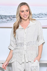 Sequin Linen Shirt - Sand