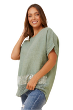 Load image into Gallery viewer, Emilio Sequin Linen Top - Sage