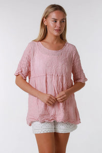 Embroidered Cotton Top - Pink