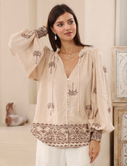 Embroidered Balloon Sleeve Shirt