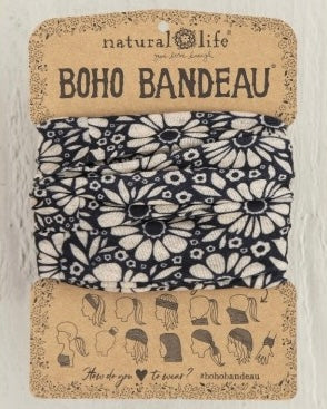 Boho Bandeau - Black Beige Daisies