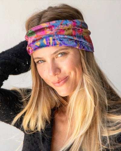 Boho Bandeau Half - Velvet Pink Red Folk Floral